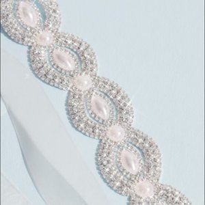 Oblong crystal ring sash with pearl centers
